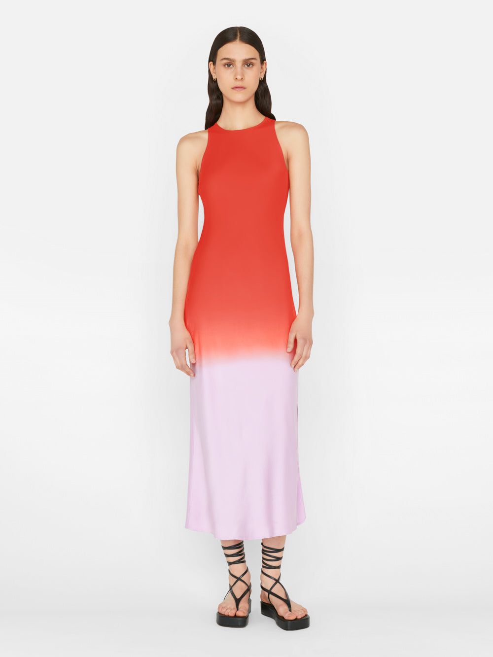 Bias Dip Dye Midi Dress -- Red Orange Multi sold by Frame Denim