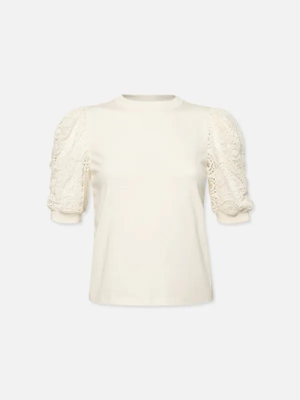 Lace Sleeve Frankie Tee -- Cream sold by Frame Denim