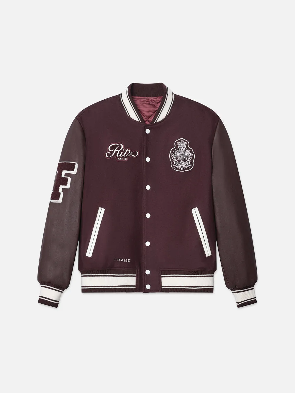Ritz Unisex Varsity Jacket -- Bordeaux sold by Frame Denim