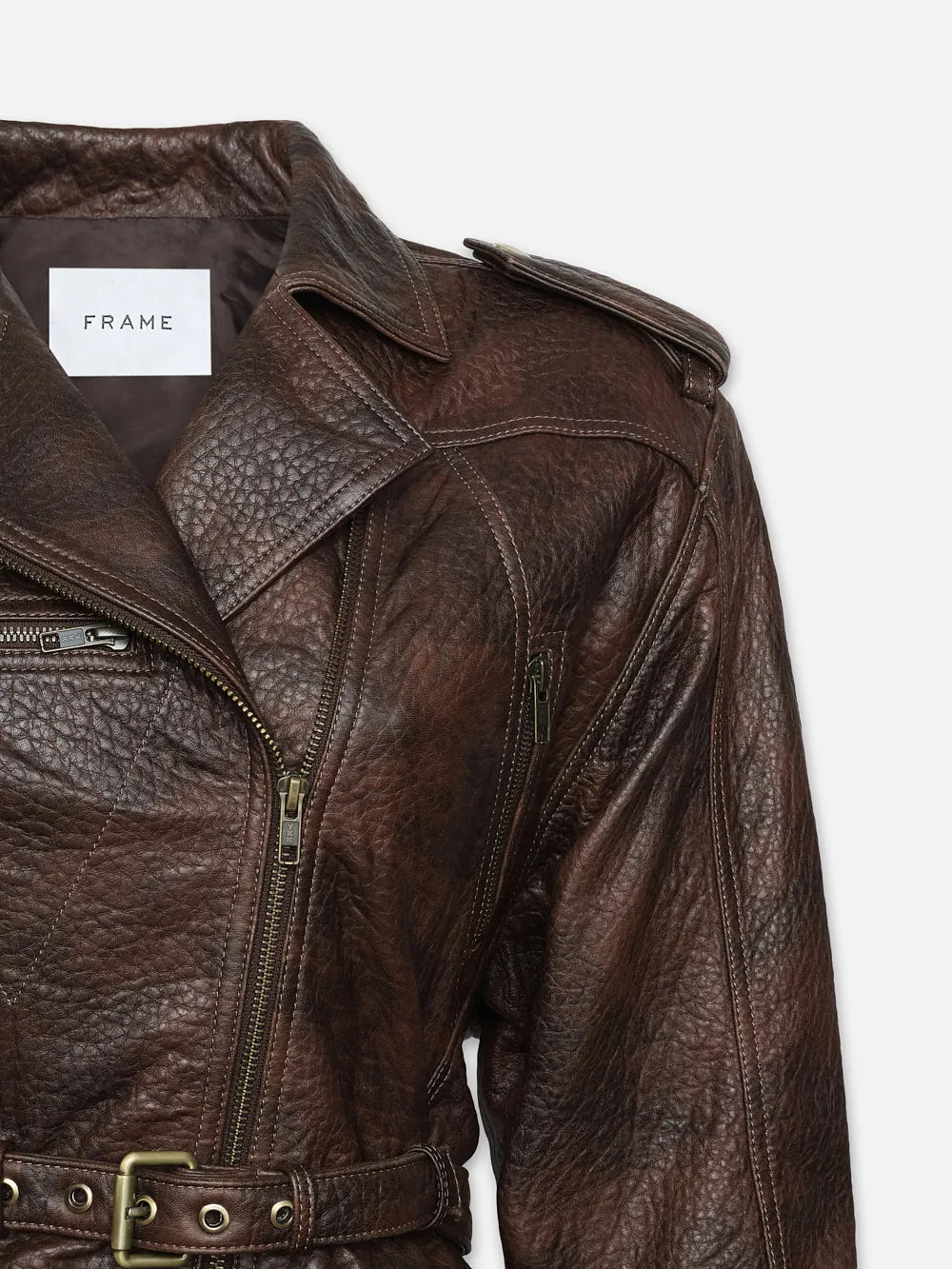Strong Shoulder Leather Moto Jacket -- Chestnut sold by Frame Denim product image thumbnail 3
