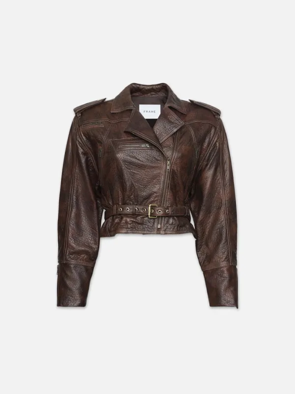 Strong Shoulder Leather Moto Jacket -- Chestnut made by Frame Denim
