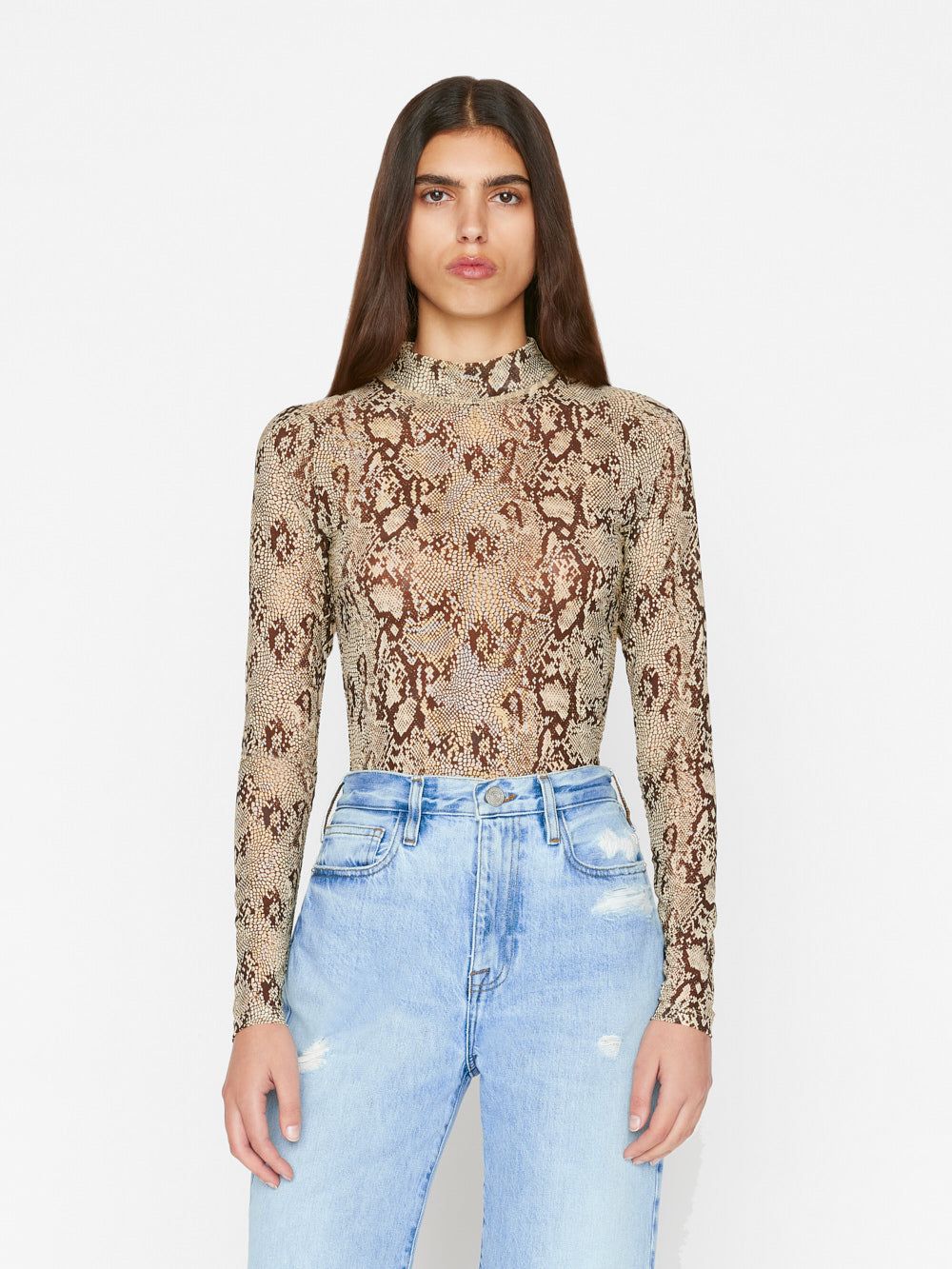 Mesh Mock Neck Long Sleeve -- Butter Multi sold by Frame Denim