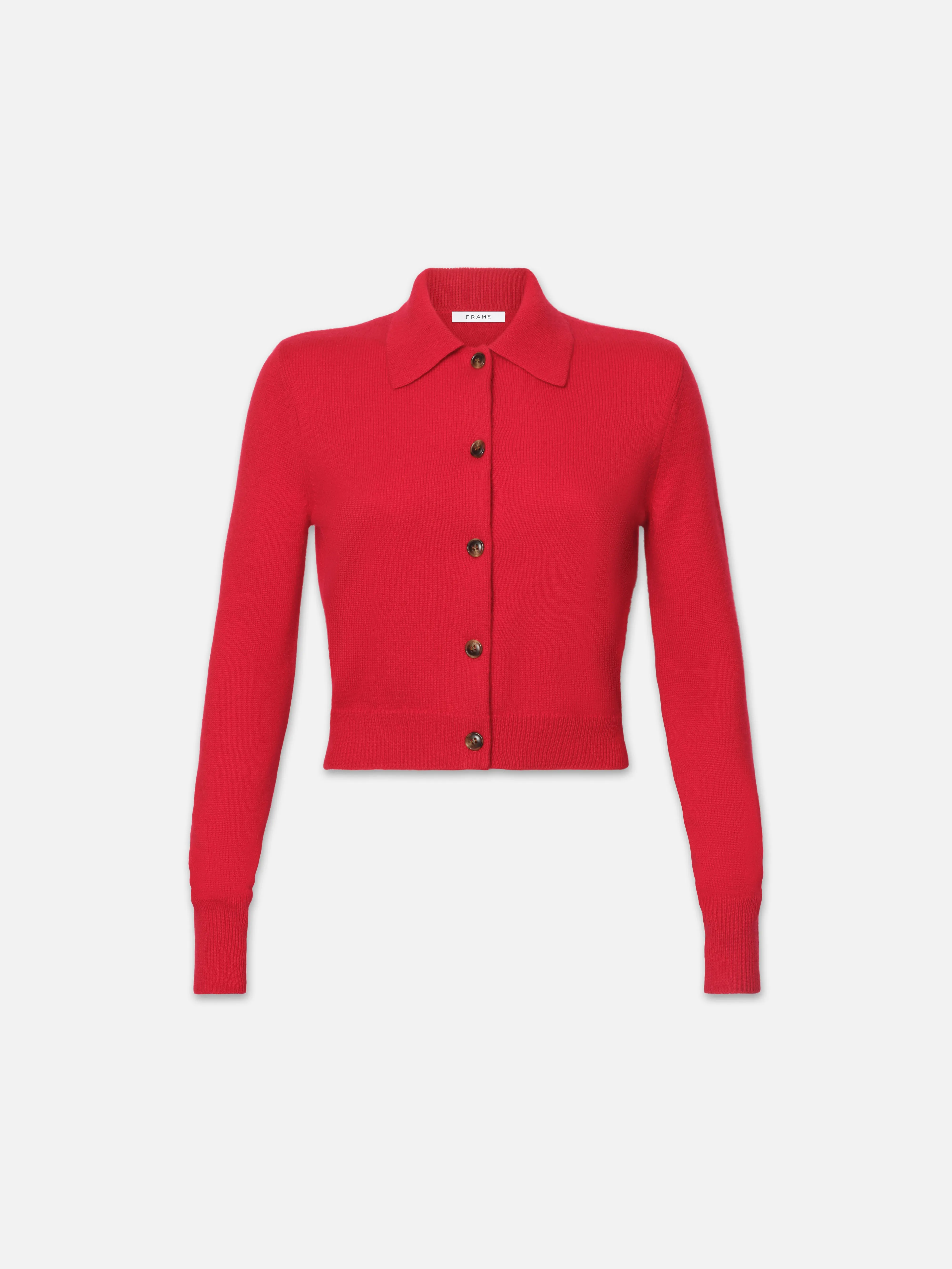 Shrunken Cashmere Cardi -- Cherry Red sold by Frame Denim