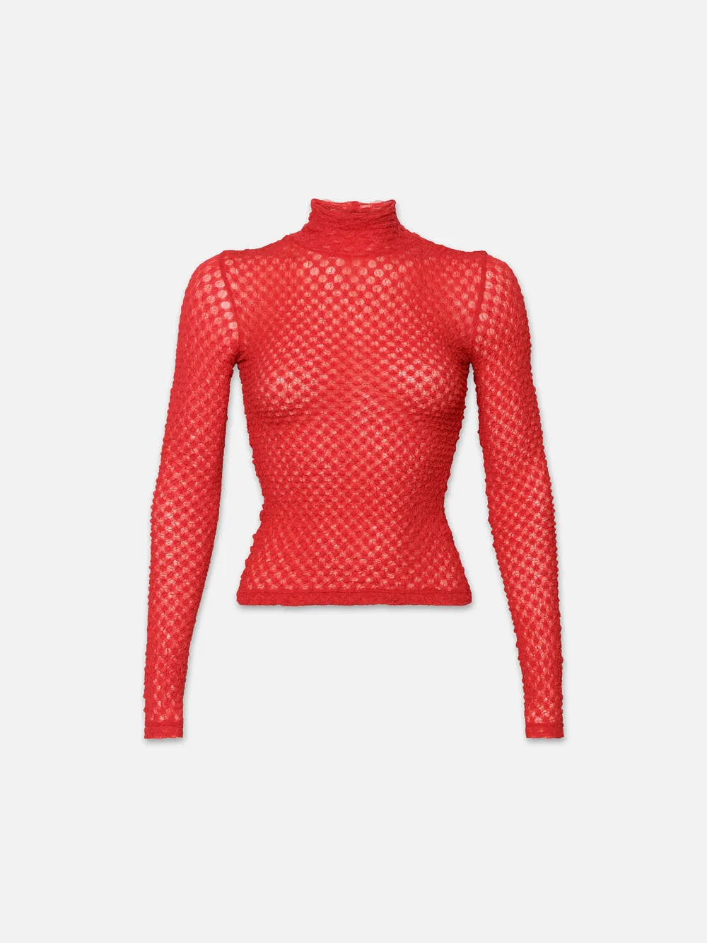 Mesh Lace Turtleneck -- Cherry Red sold by Frame Denim