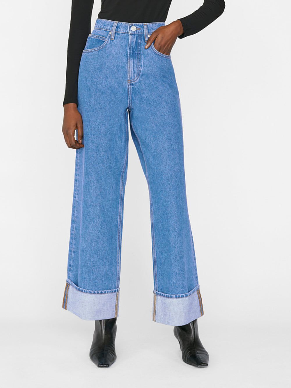 Rolled High Rise Wide Leg -- Meadow sold by Frame Denim