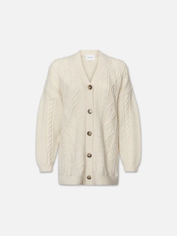 Oversized Cableknit Cardigan  -- Cream sold by Frame Denim