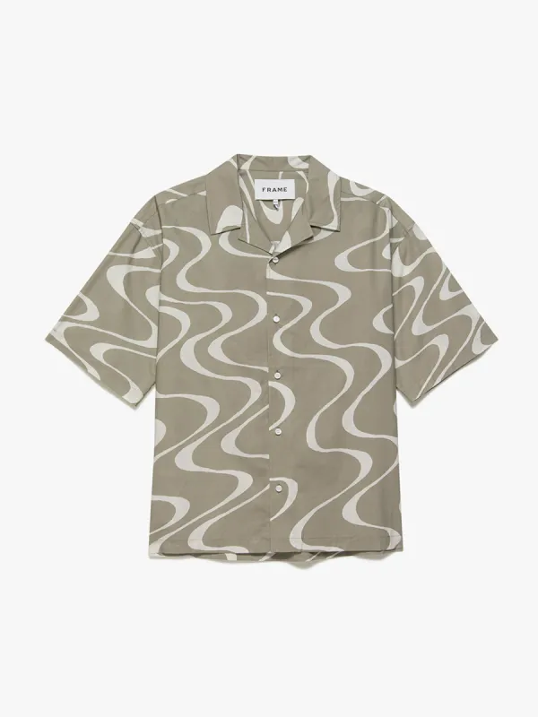 Abstract Wave Graphic Shirt -- Sand Beige Print made by Frame Denim