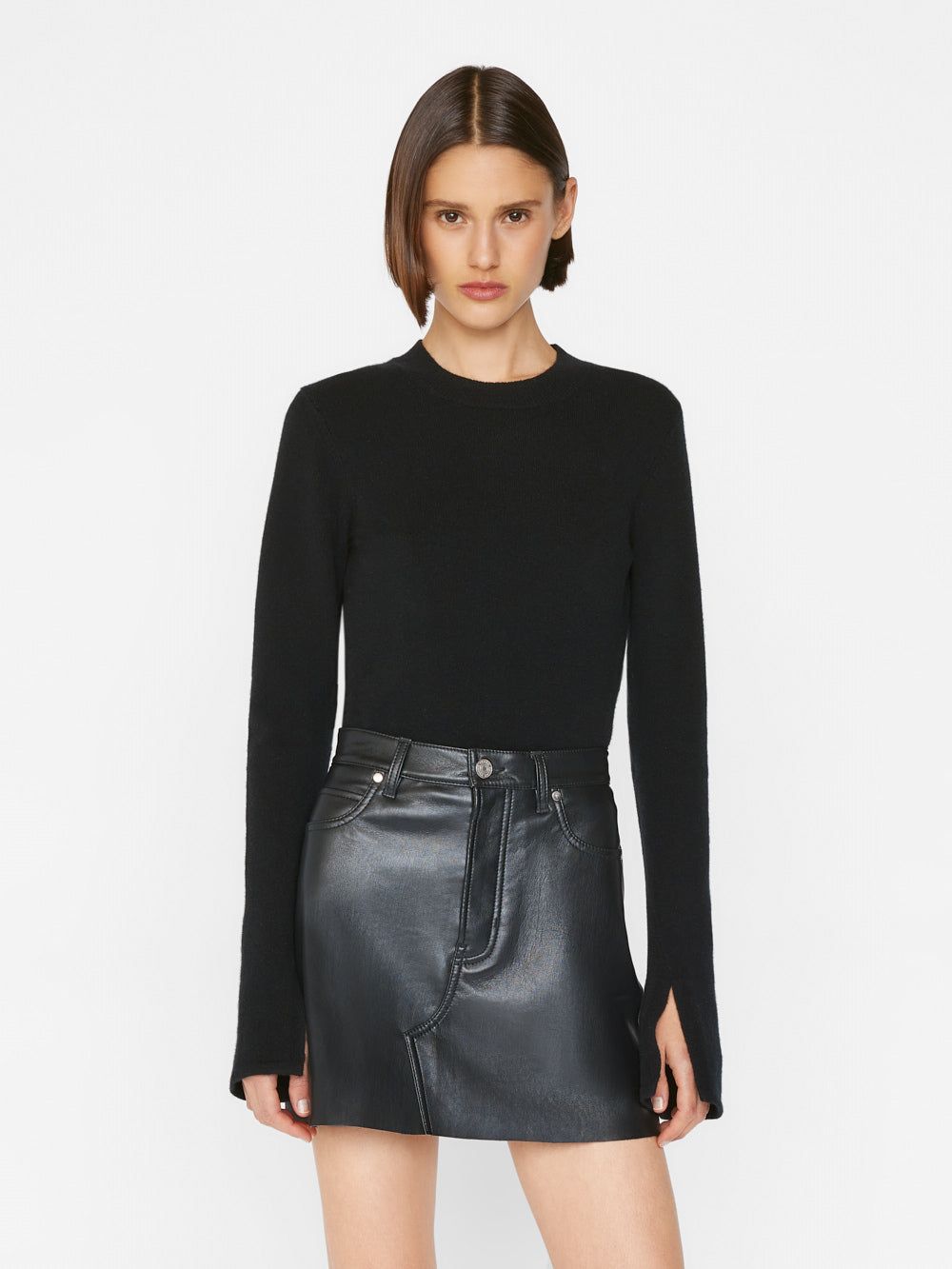 Stretch Cashmere Split Sleeve Sweater -- Noir sold by Frame Denim