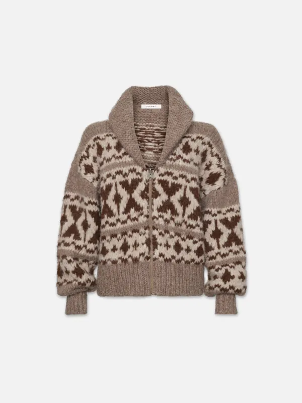Zip Up Fairisle Sweater -- Oat Marl sold by Frame Denim