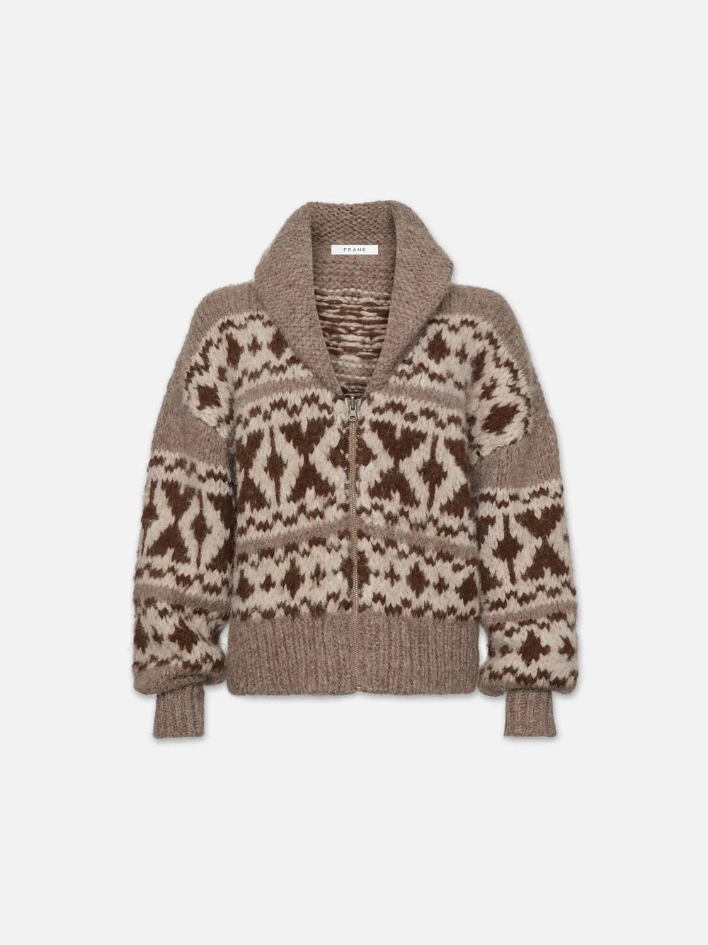 Zip Up Fairisle Sweater -- Oat Marl sold by Frame Denim