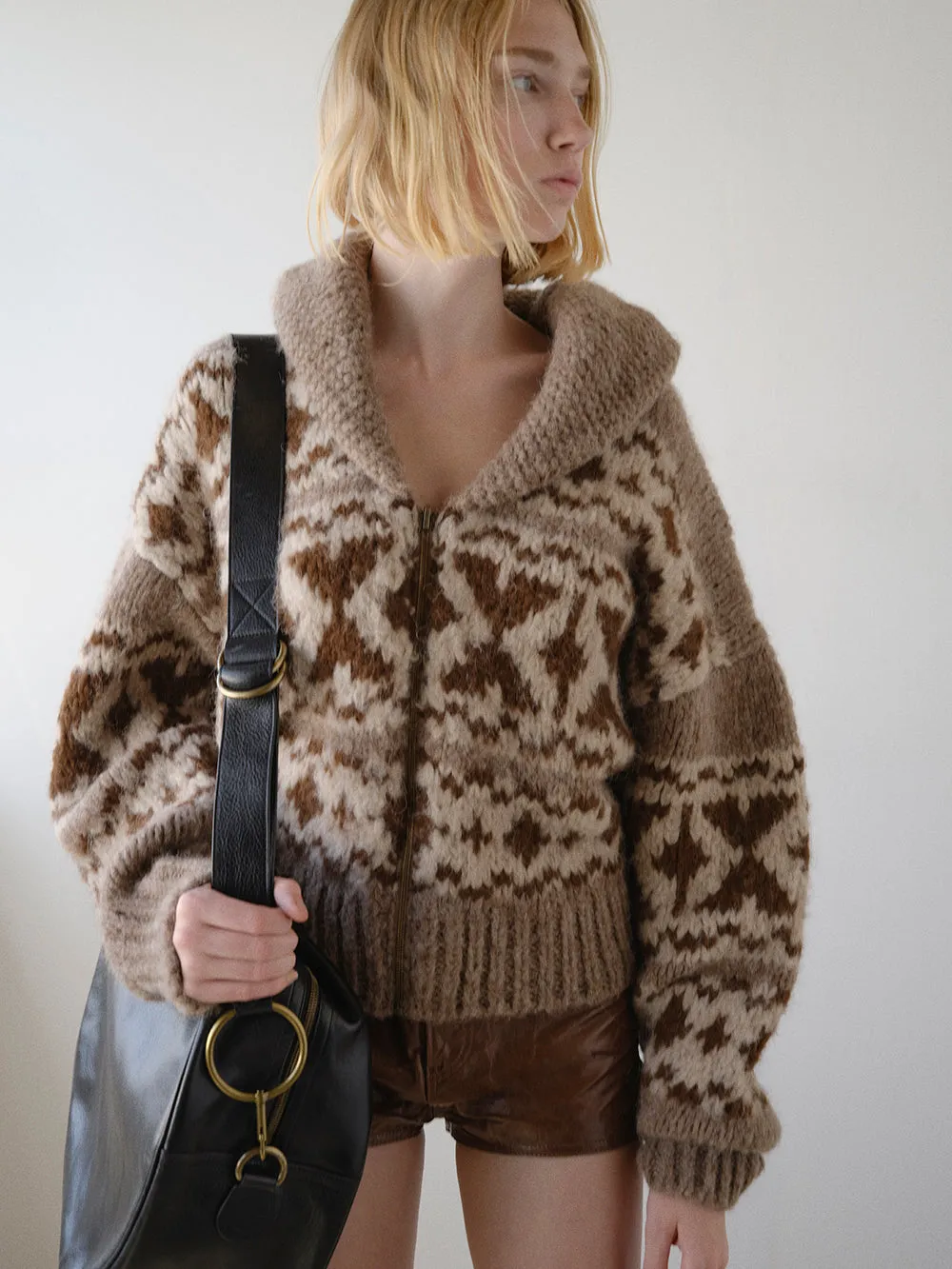 Zip Up Fairisle Sweater -- Oat Marl sold by Frame Denim product image thumbnail 2