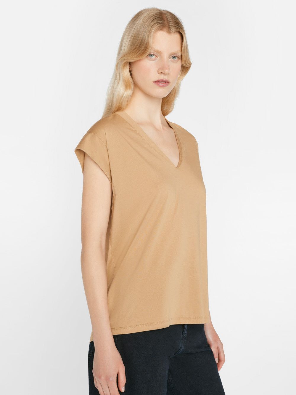 Le Mid Rise V-Neck Tee -- Light Camel sold by Frame Denim product image thumbnail 5