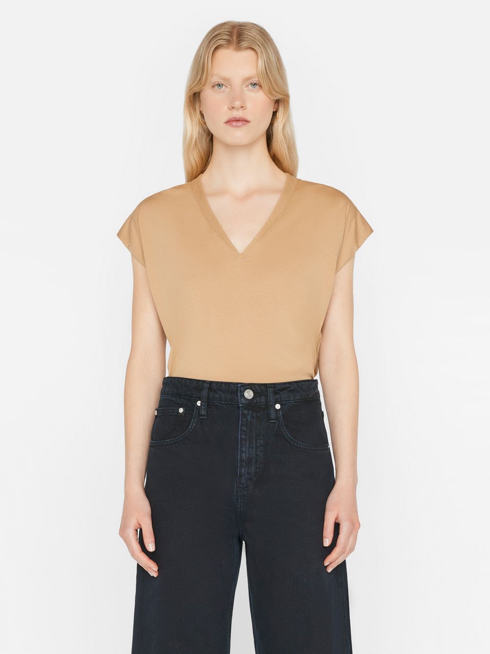 Le Mid Rise V-Neck Tee -- Light Camel sold by Frame Denim product image thumbnail 4