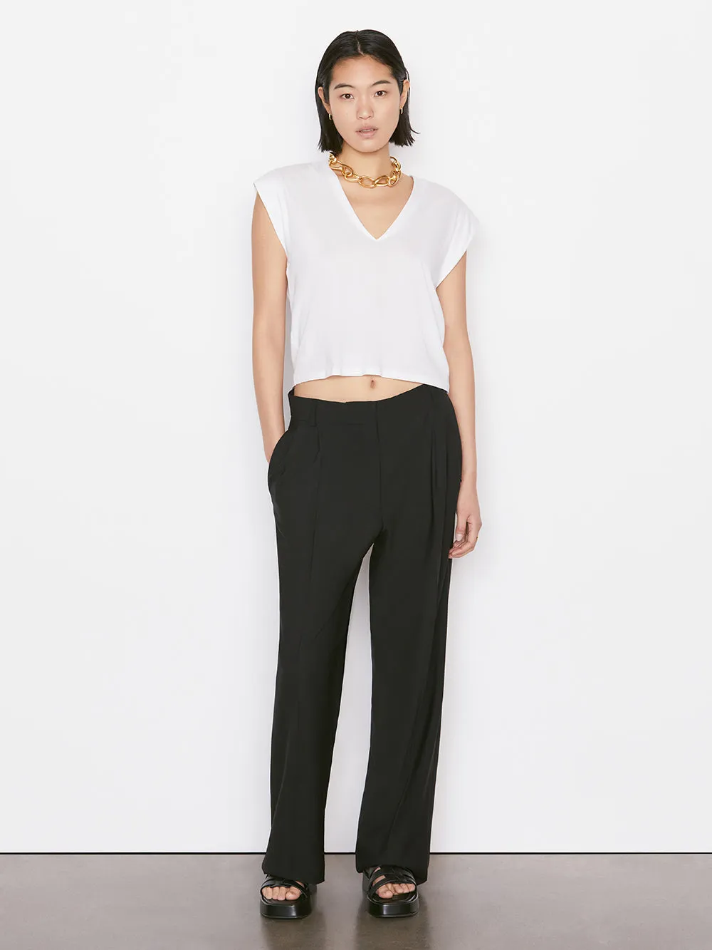 Le High Rise V Neck Tee -- Blanc sold by Frame Denim product image thumbnail 5