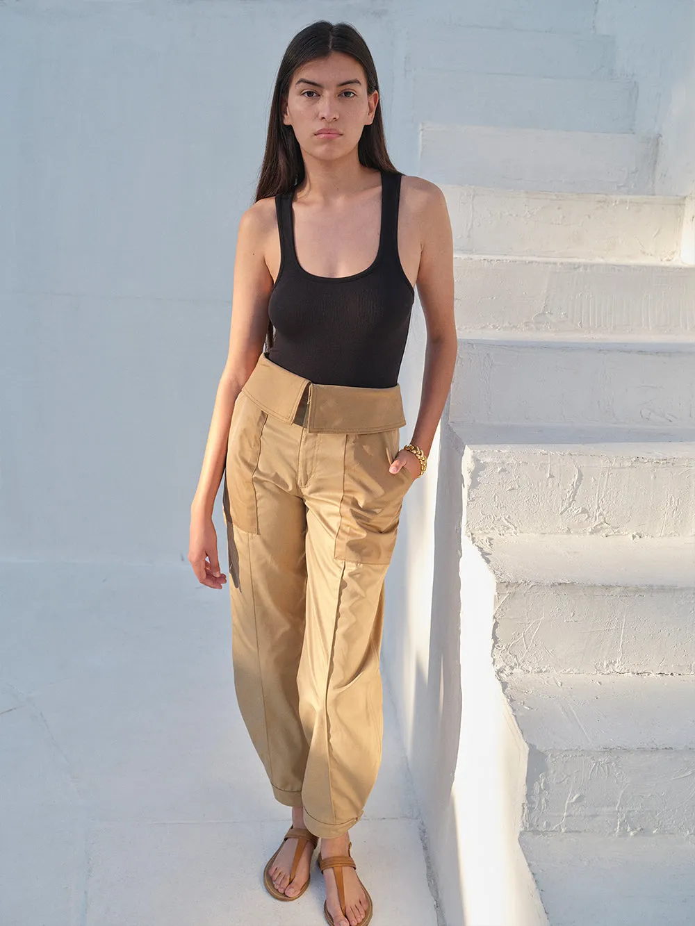 Foldover Trouser -- Light Tan Multi sold by Frame Denim product image thumbnail 2