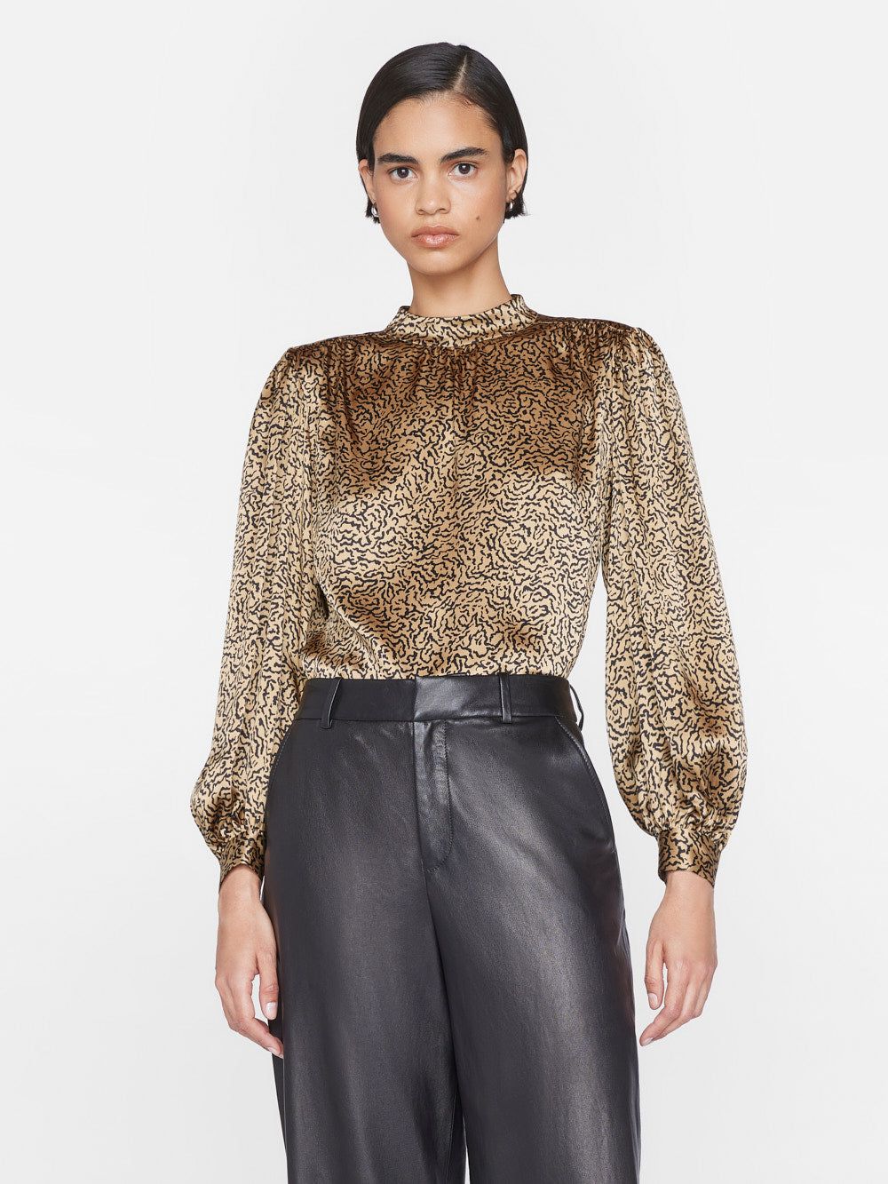 Shirred Mock Neck Blouse -- Beige Multi sold by Frame Denim product image thumbnail 3