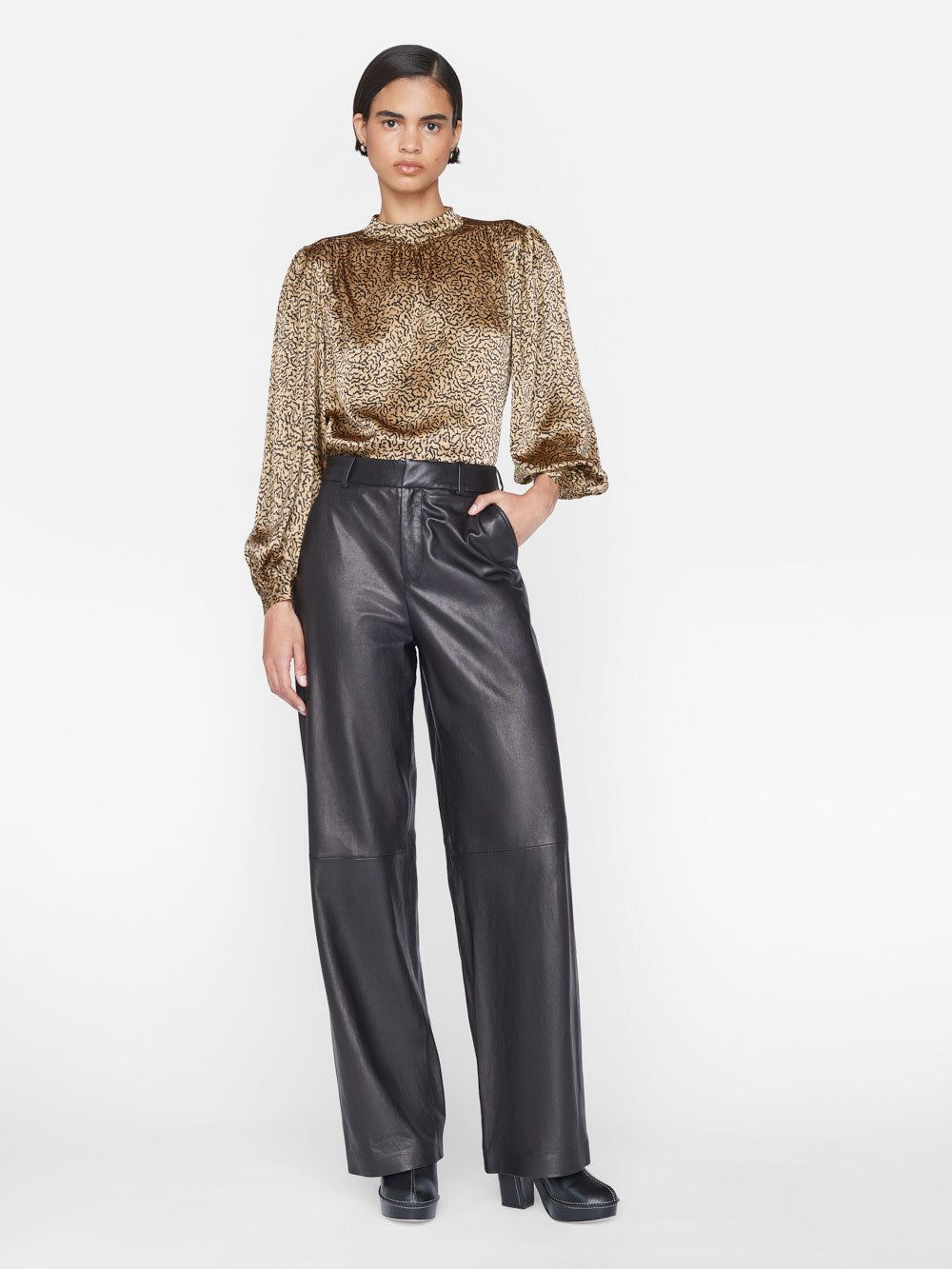 Shirred Mock Neck Blouse -- Beige Multi sold by Frame Denim product image thumbnail 4