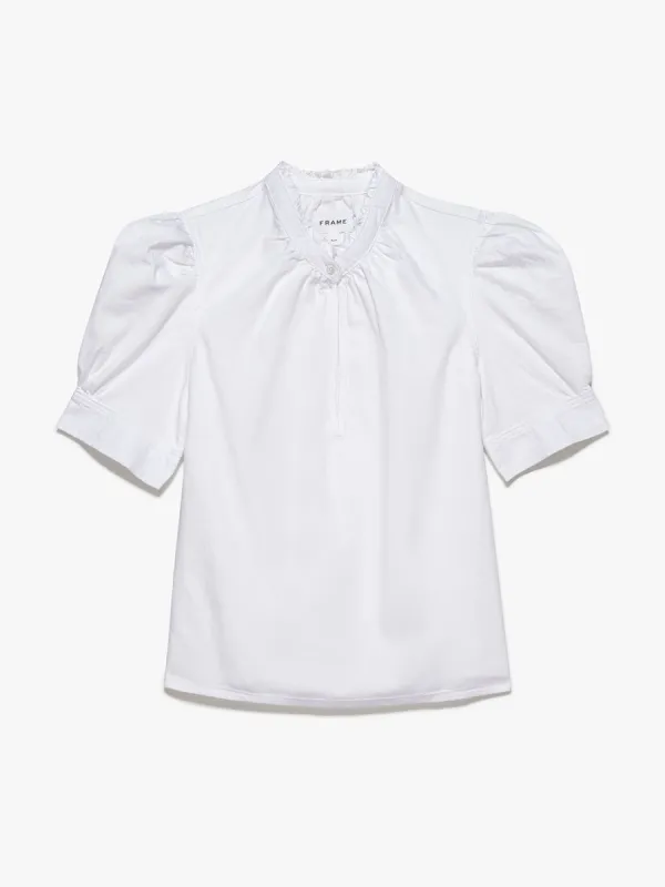 Deep V Ruffle Collar Top -- Blanc sold by Frame Denim