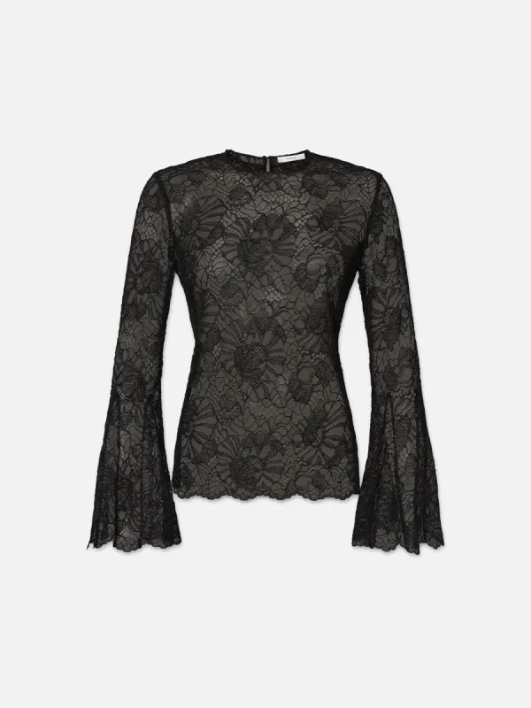 Lace Flutter Sleeve Blouse -- Black sold by Frame Denim