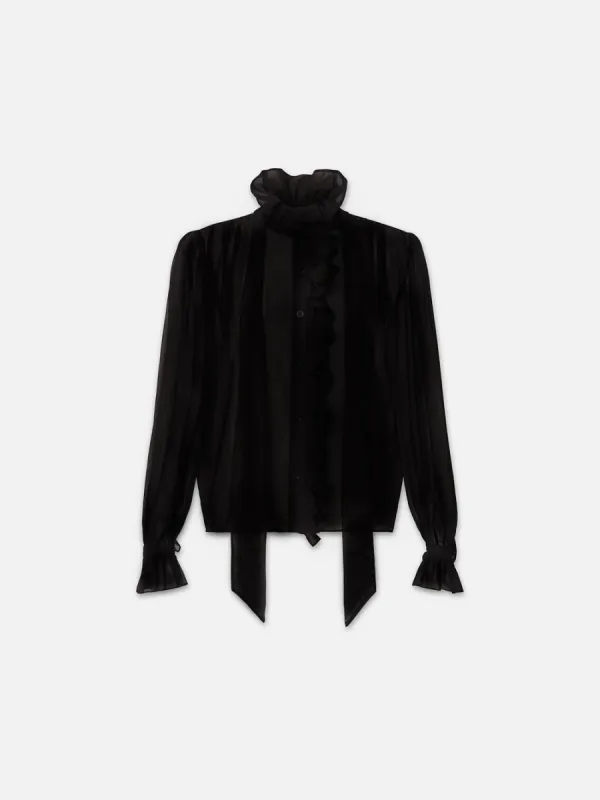 Ruffle Front Button Up Shirt -- Noir sold by Frame Denim