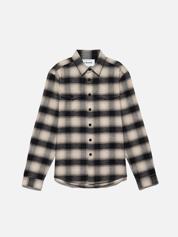 Plaid Flannel Shirt -- Noir / Light Beige sold by Frame Denim