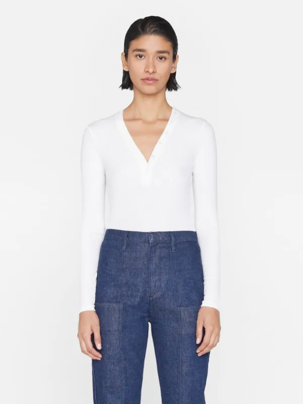 Slinky Long Sleeve Rib Henley -- Off White sold by Frame Denim