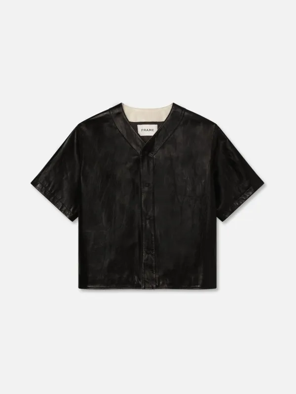 Leather Baseball Shirt -- Black made by Frame Denim