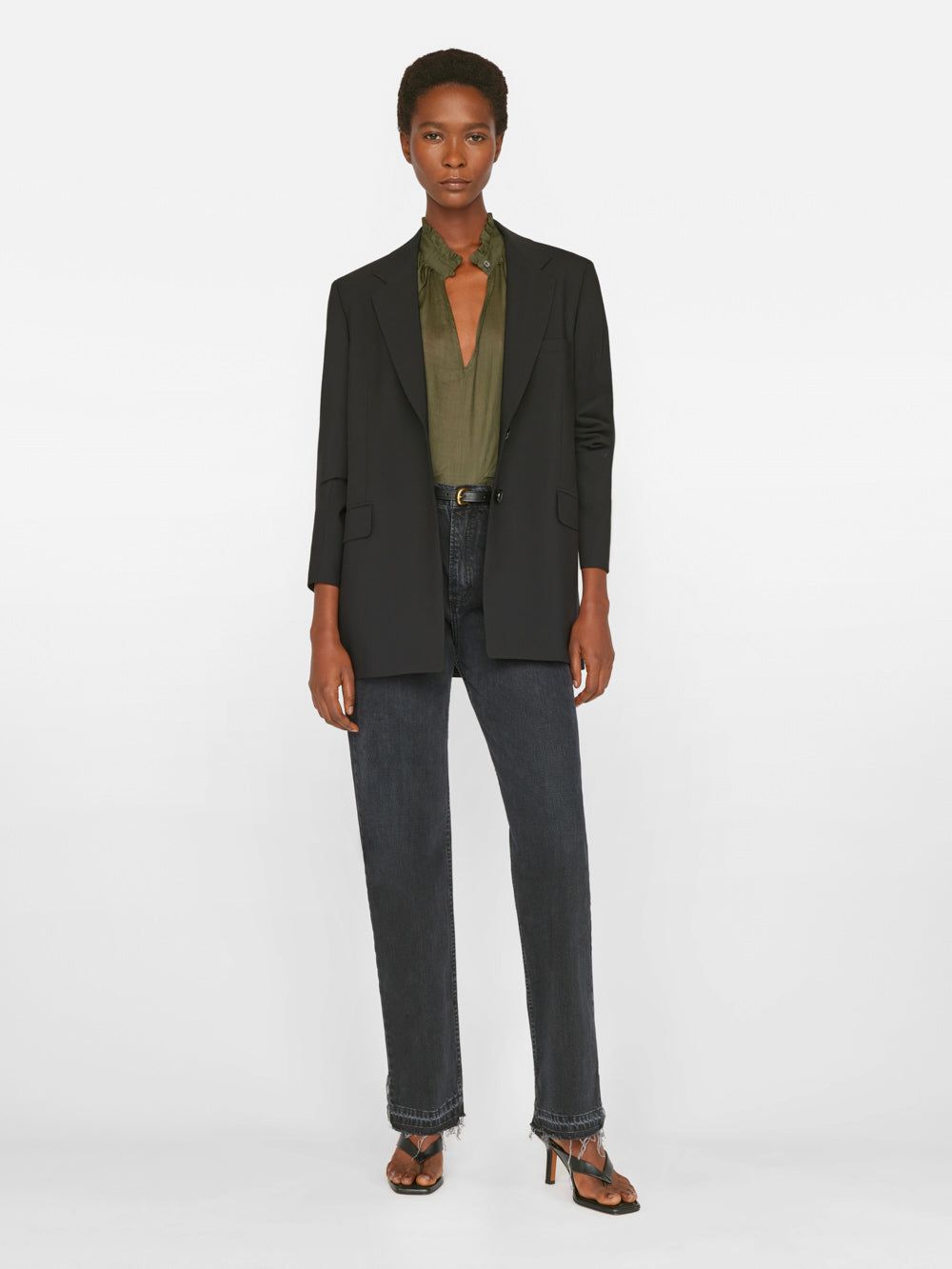 Deep V Ruffle Collar Top -- Fatigue sold by Frame Denim product image thumbnail 2