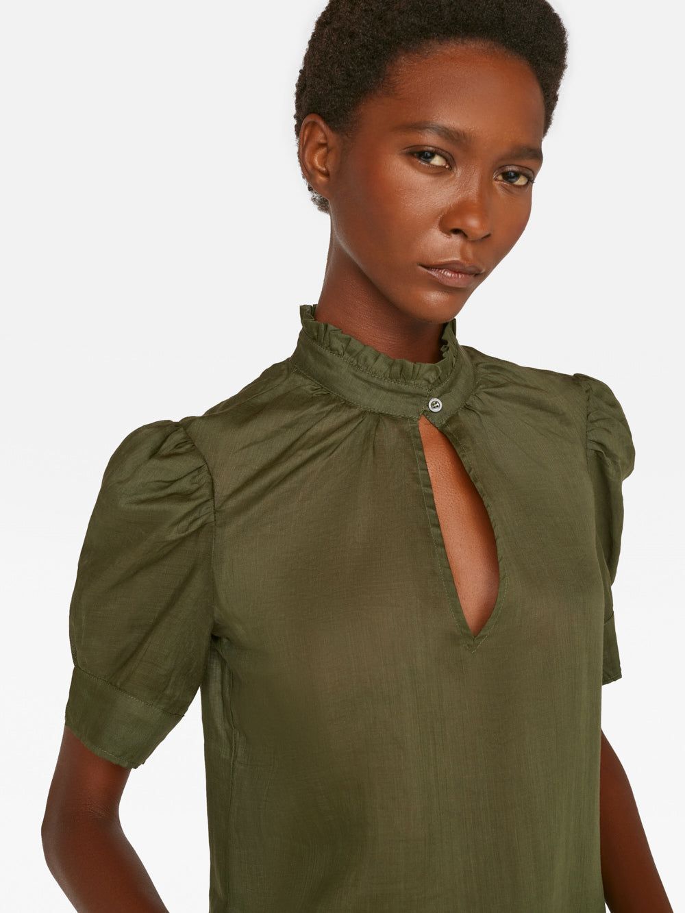 Deep V Ruffle Collar Top -- Fatigue sold by Frame Denim product image thumbnail 4