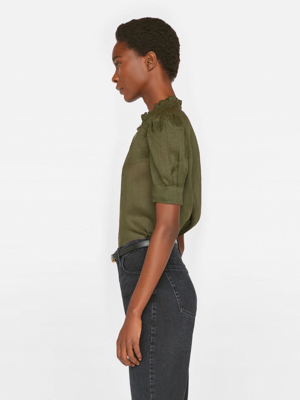 Deep V Ruffle Collar Top -- Fatigue sold by Frame Denim product image thumbnail 6