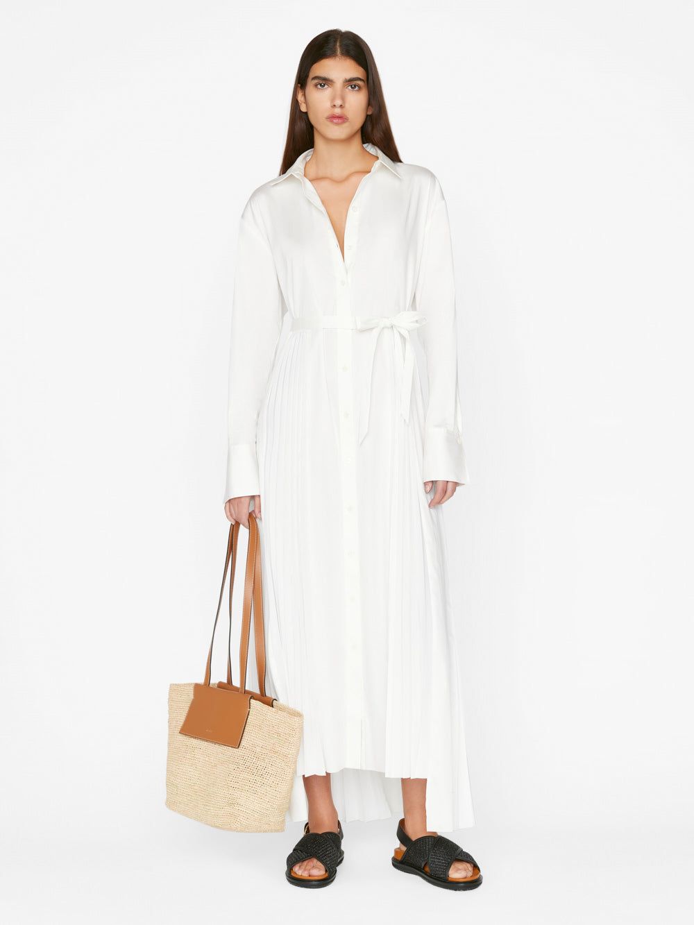 Pleated Inset Maxi Dress -- Blanc sold by Frame Denim product image thumbnail 3