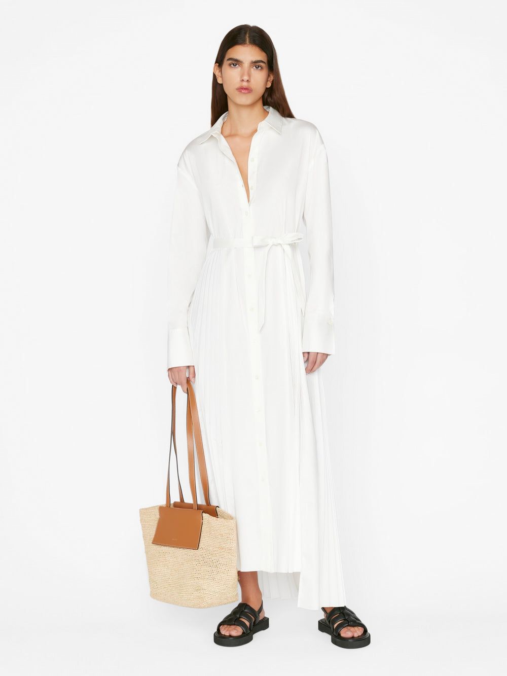 Pleated Inset Maxi Dress -- Blanc sold by Frame Denim product image thumbnail 9