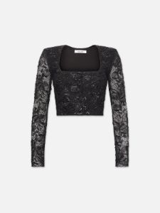 Beaded Lace Bustier -- Black sold by Frame Denim