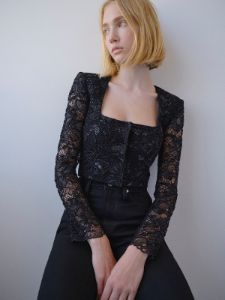Beaded Lace Bustier -- Black sold by Frame Denim