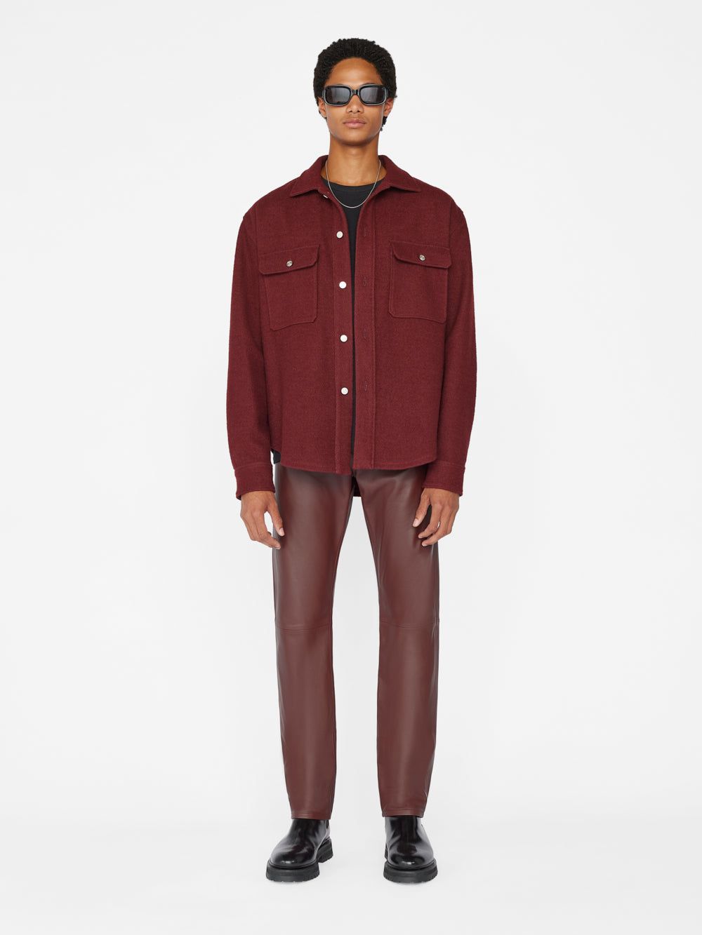 Textured Overshirt -- Dark Burgundy sold by Frame Denim