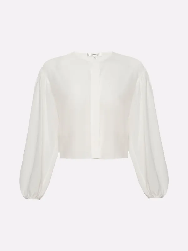 Cropped Voluminous Sleeve Blouse -- Cream sold by Frame Denim