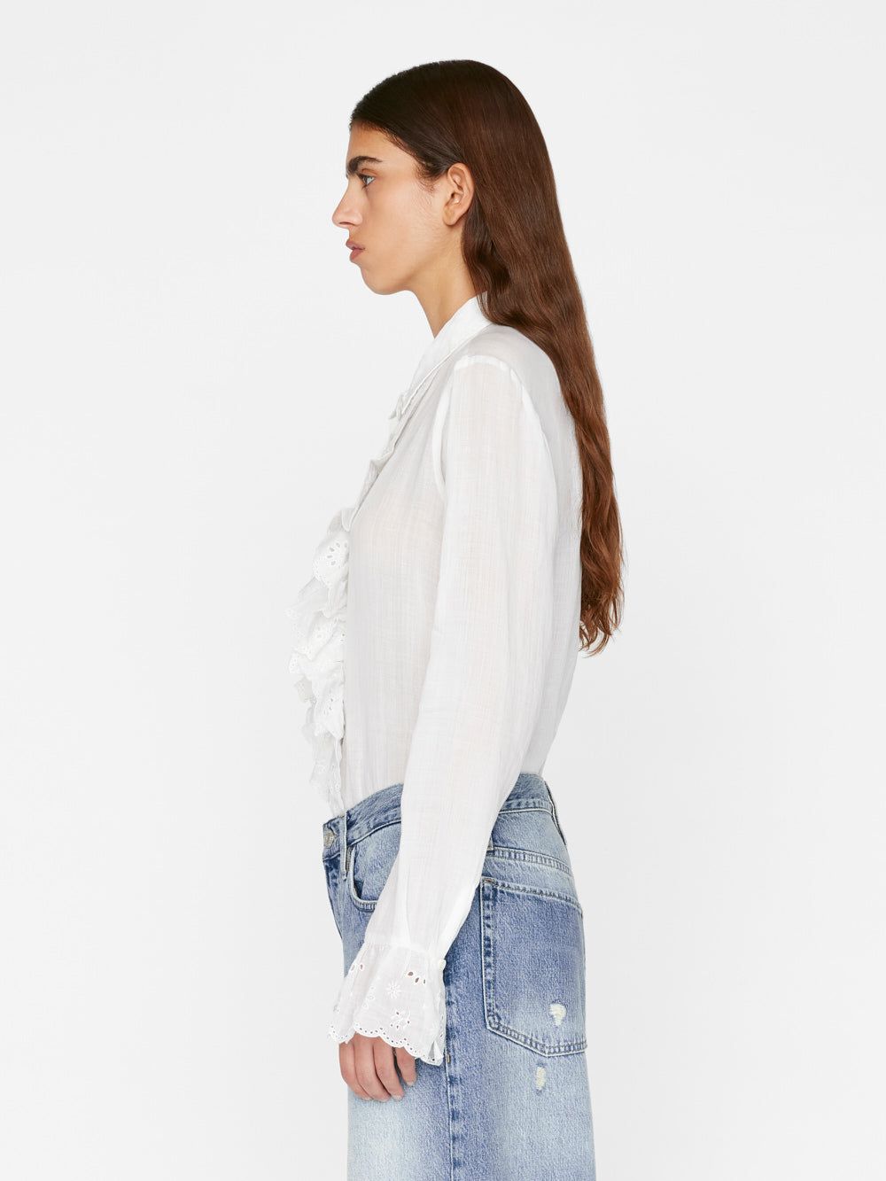 Ruffle Front Button Down Blouse -- Blanc sold by Frame Denim product image thumbnail 5