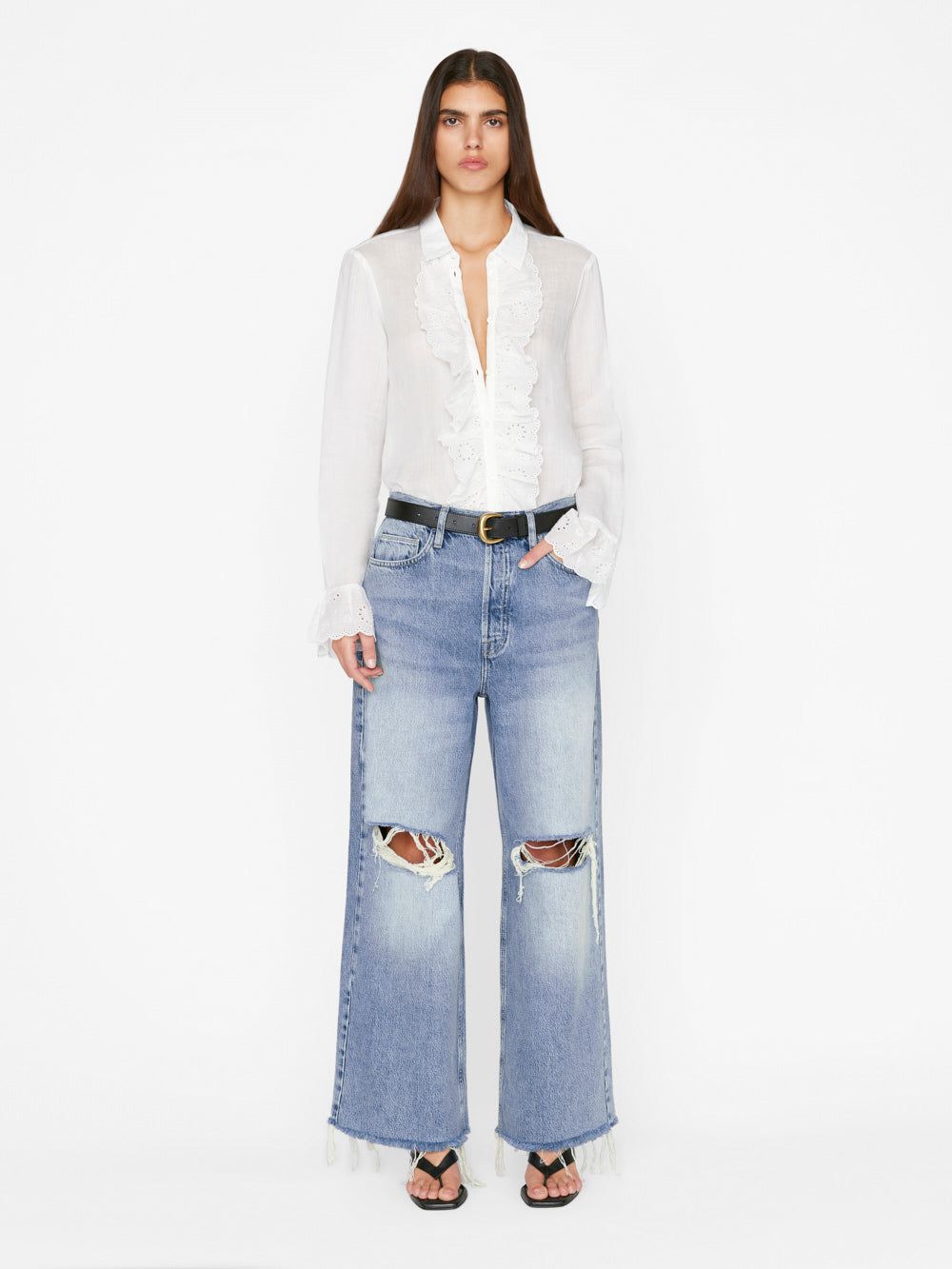 Ruffle Front Button Down Blouse -- Blanc sold by Frame Denim product image thumbnail 2