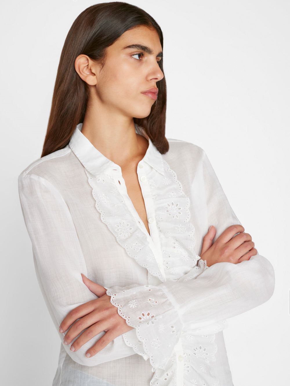Ruffle Front Button Down Blouse -- Blanc sold by Frame Denim product image thumbnail 3