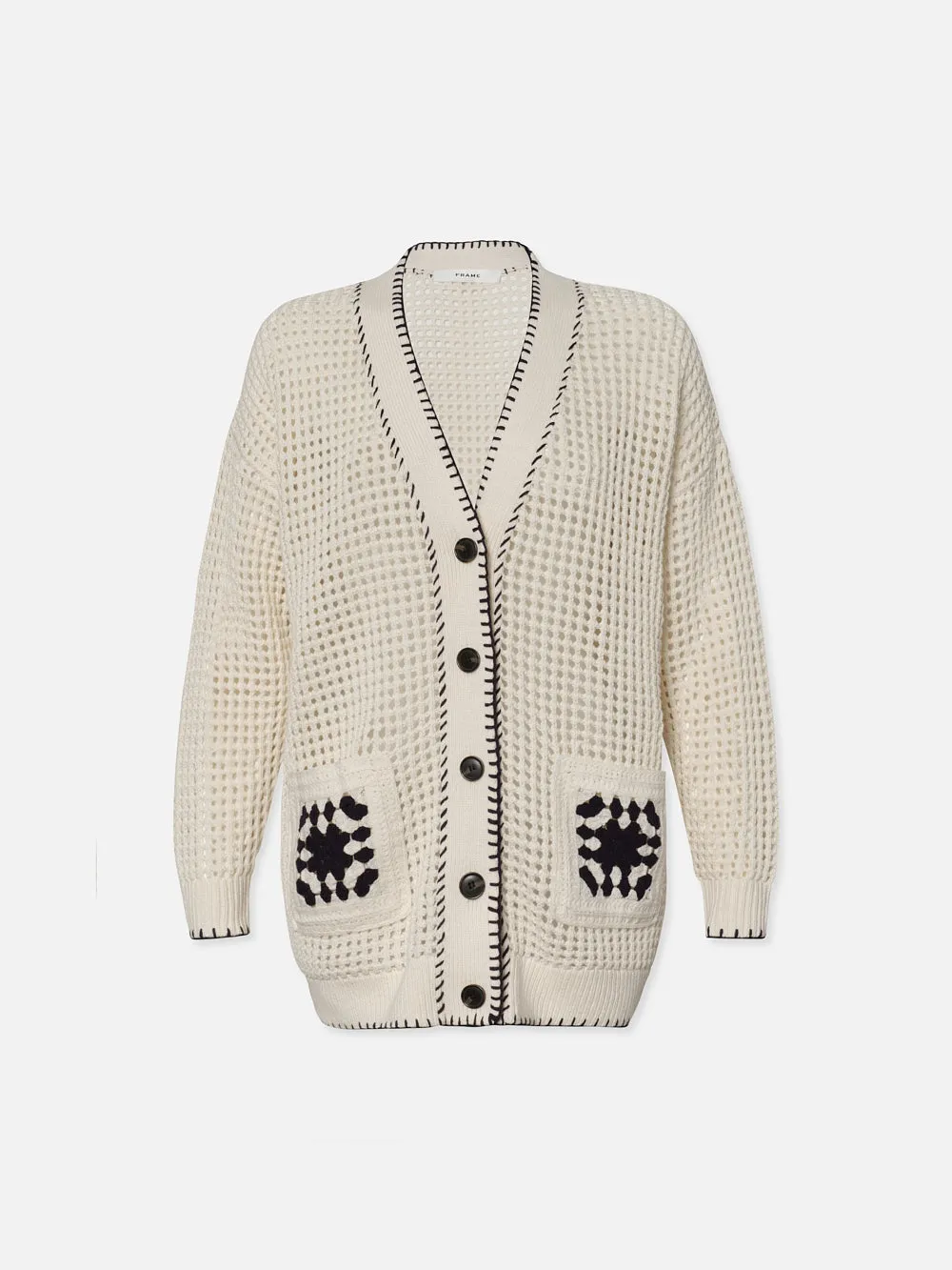 Crochet Pocket Cardi -- Navy Multi sold by Frame Denim