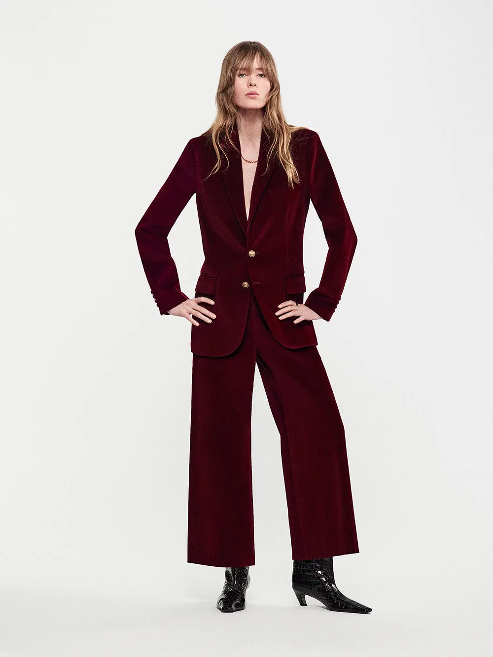 Crop Velvet Wide Leg -- Wine sold by Frame Denim product image thumbnail 2
