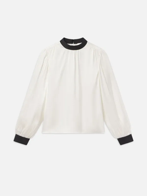 Shirred Mock Neck Blouse -- Cream sold by Frame Denim