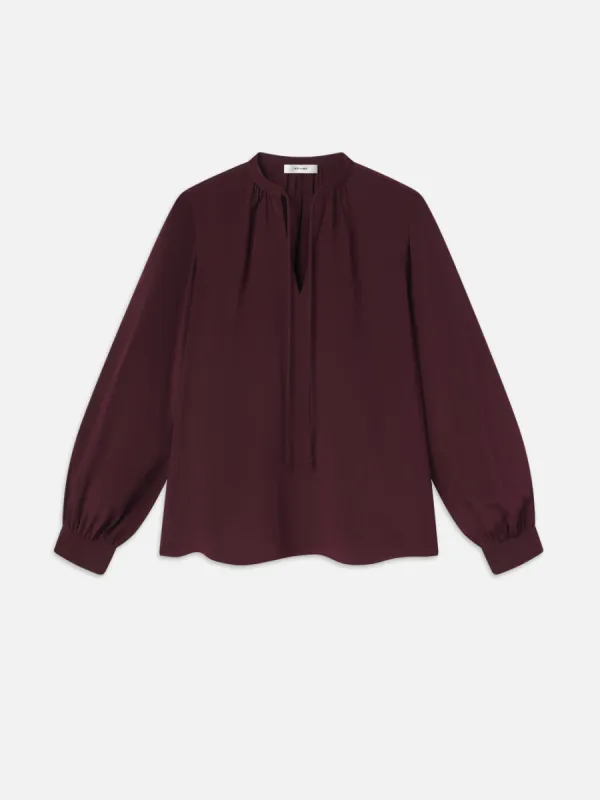 Shirred Tie Front Blouse -- Wine sold by Frame Denim