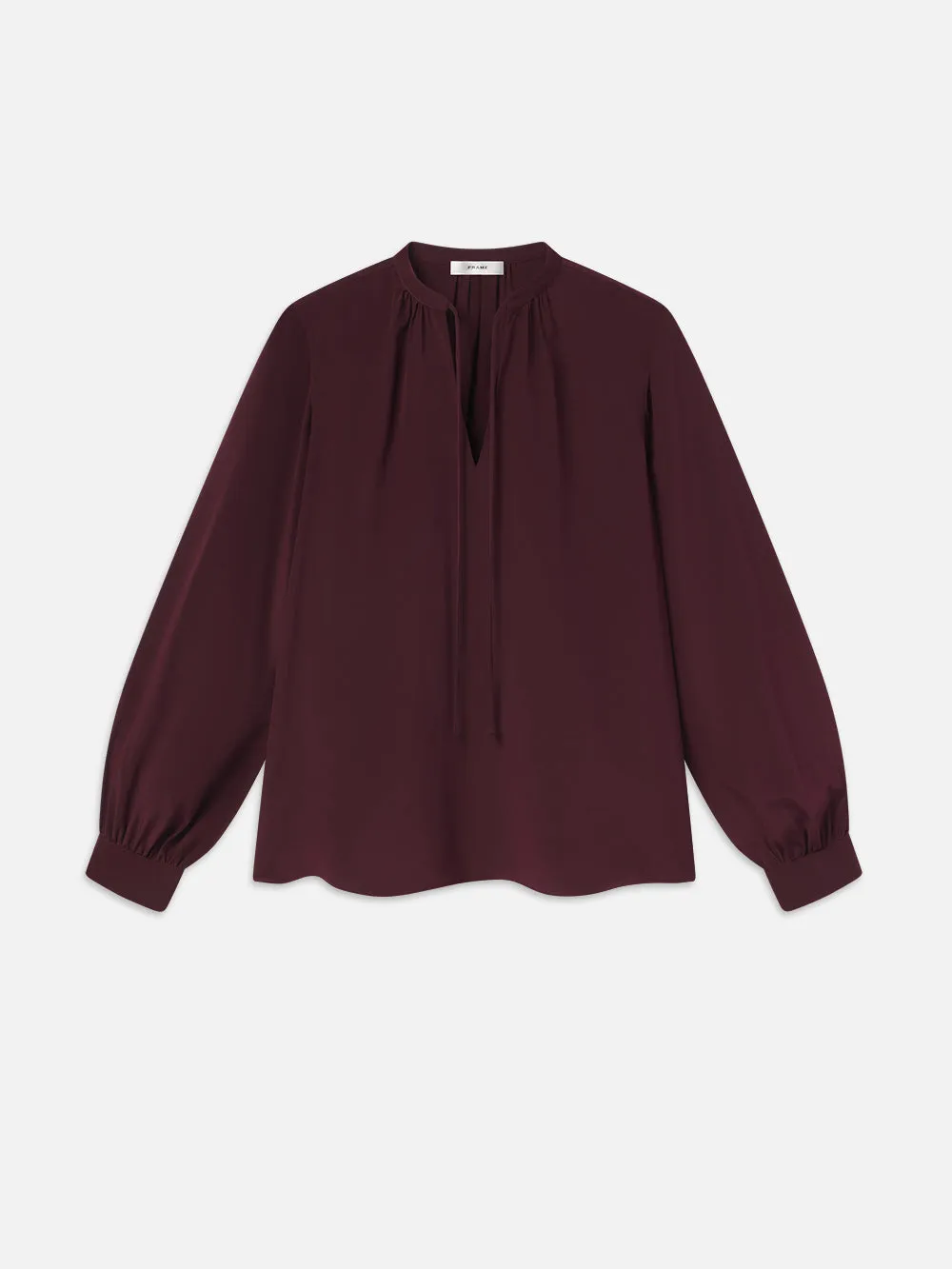 Shirred Tie Front Blouse -- Wine sold by Frame Denim