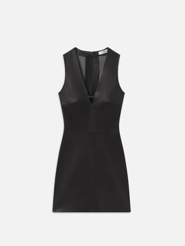 Leather Keyhole Dress -- Black made by Frame Denim