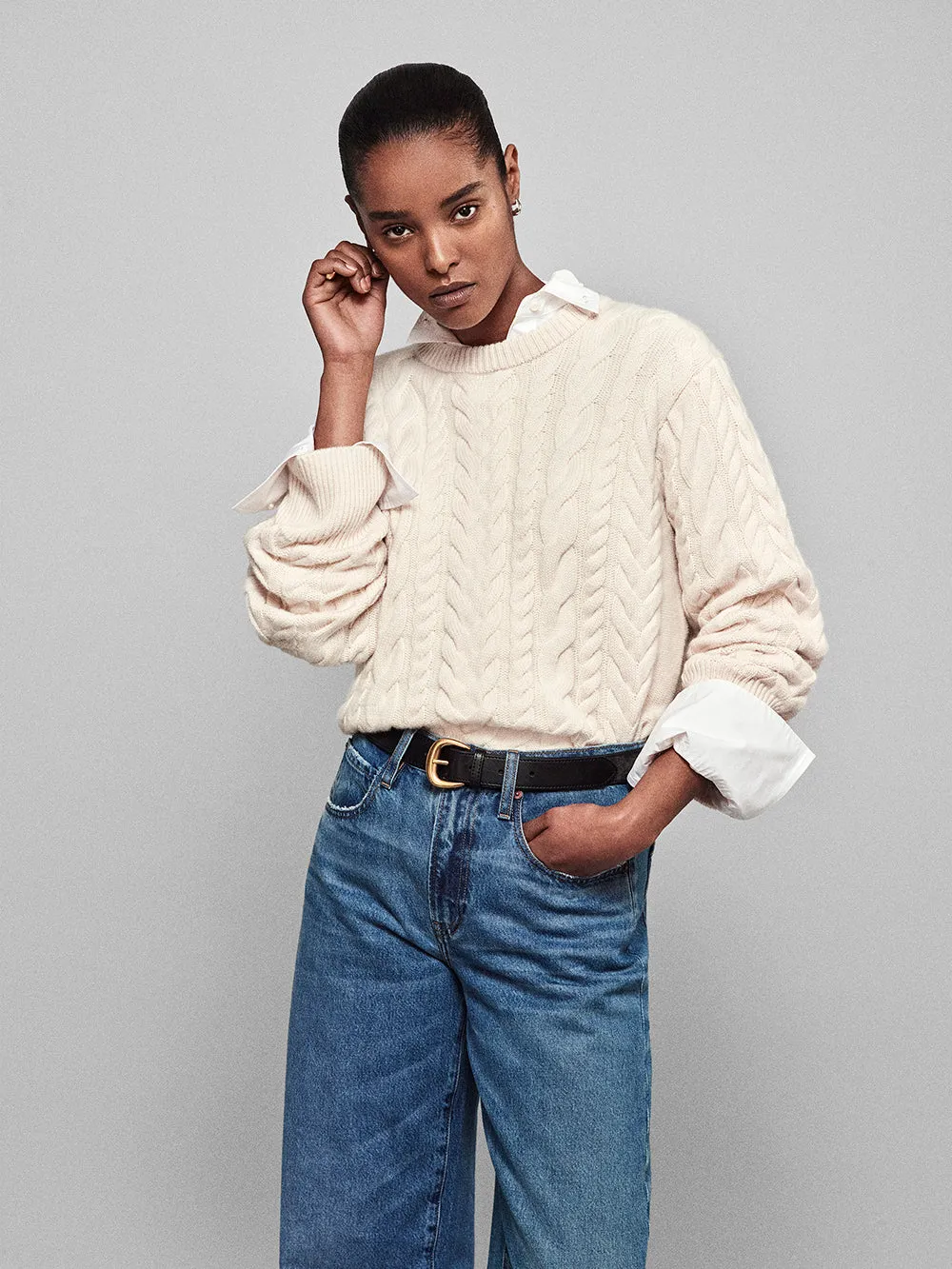 Oversized Cable Knit Sweater -- Cream sold by Frame Denim product image thumbnail 2
