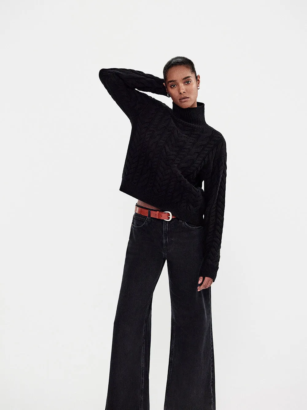 Cable Knit Turtleneck -- Black sold by Frame Denim product image thumbnail 2
