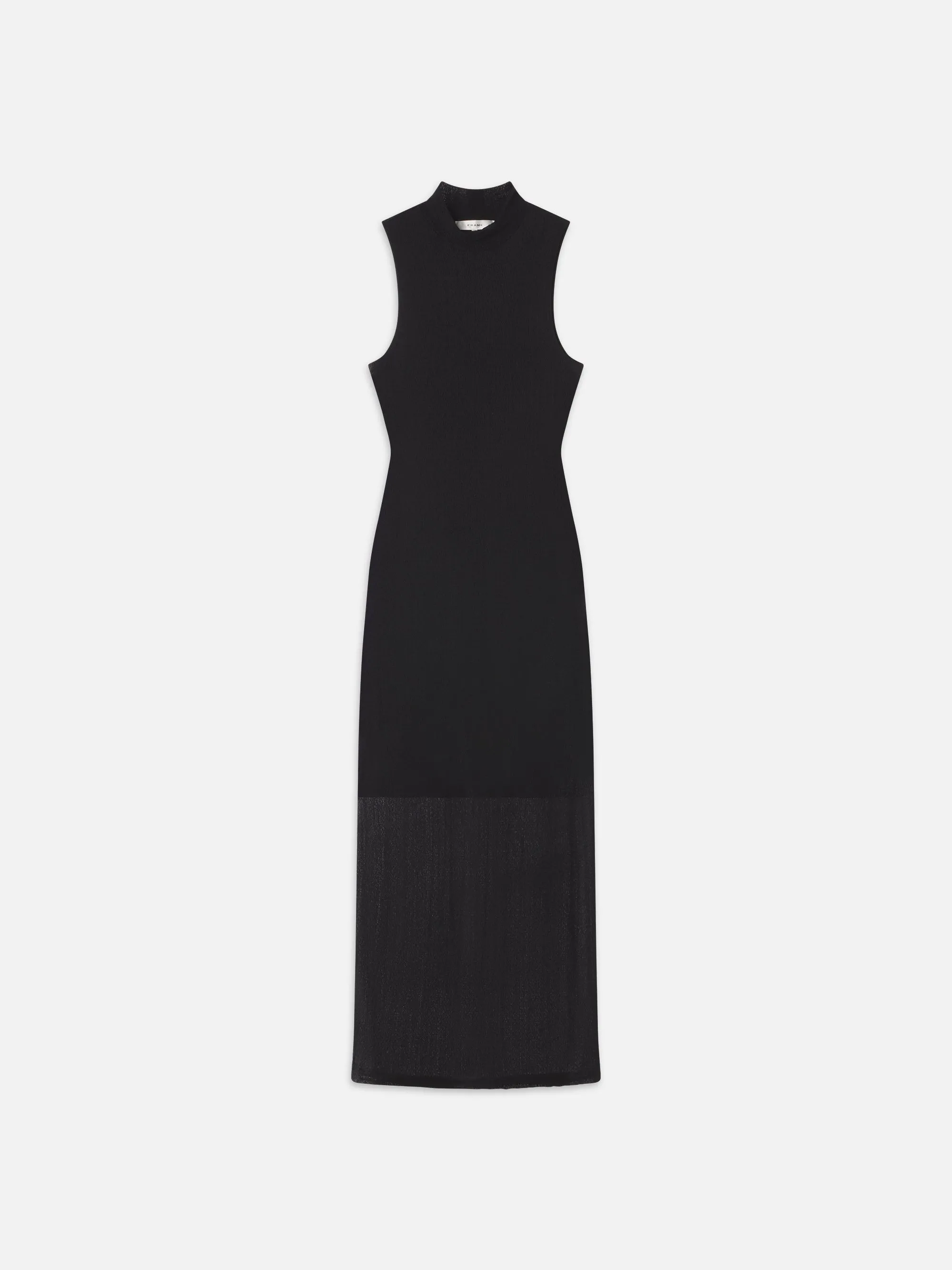 Sleeveless Mesh Mock Neck Dress -- Black sold by Frame Denim