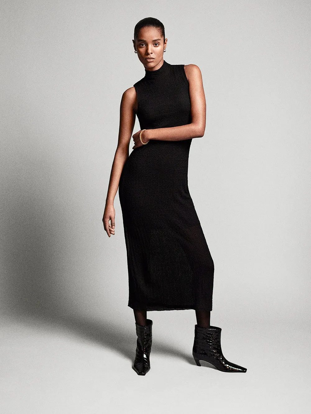 Sleeveless Mesh Mock Neck Dress -- Black sold by Frame Denim product image thumbnail 2