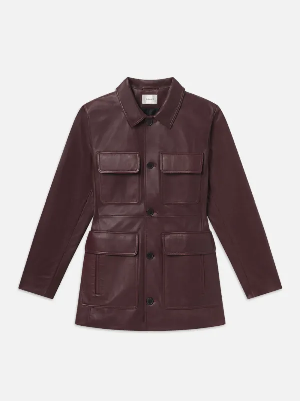 Leather Safari Jacket -- Wine sold by Frame Denim